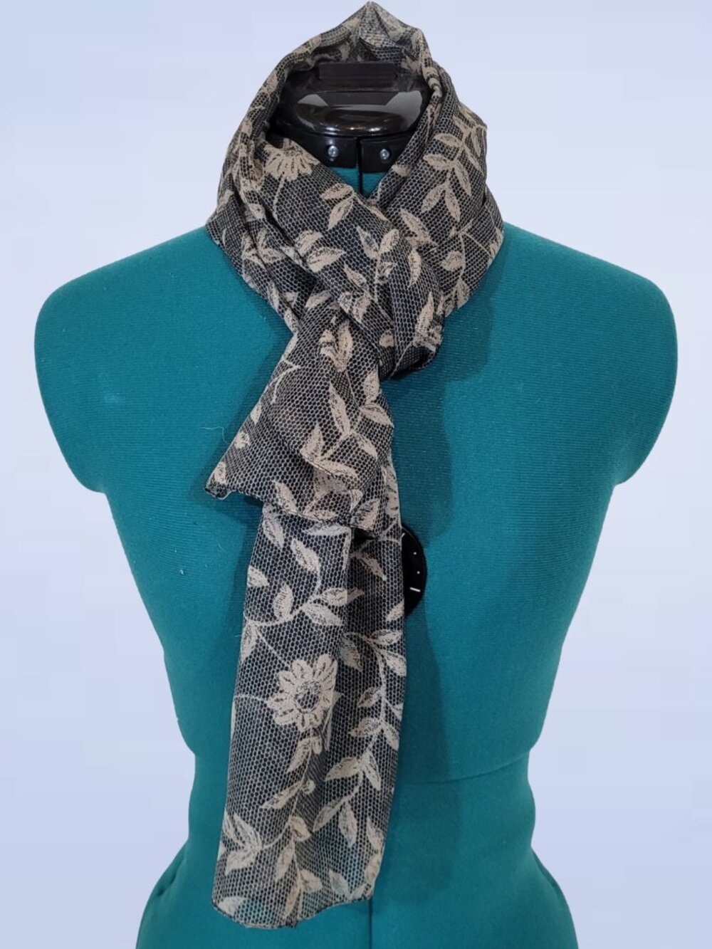 Grey and White Floral Leaf Pattern Lightweight Fashion Scarf